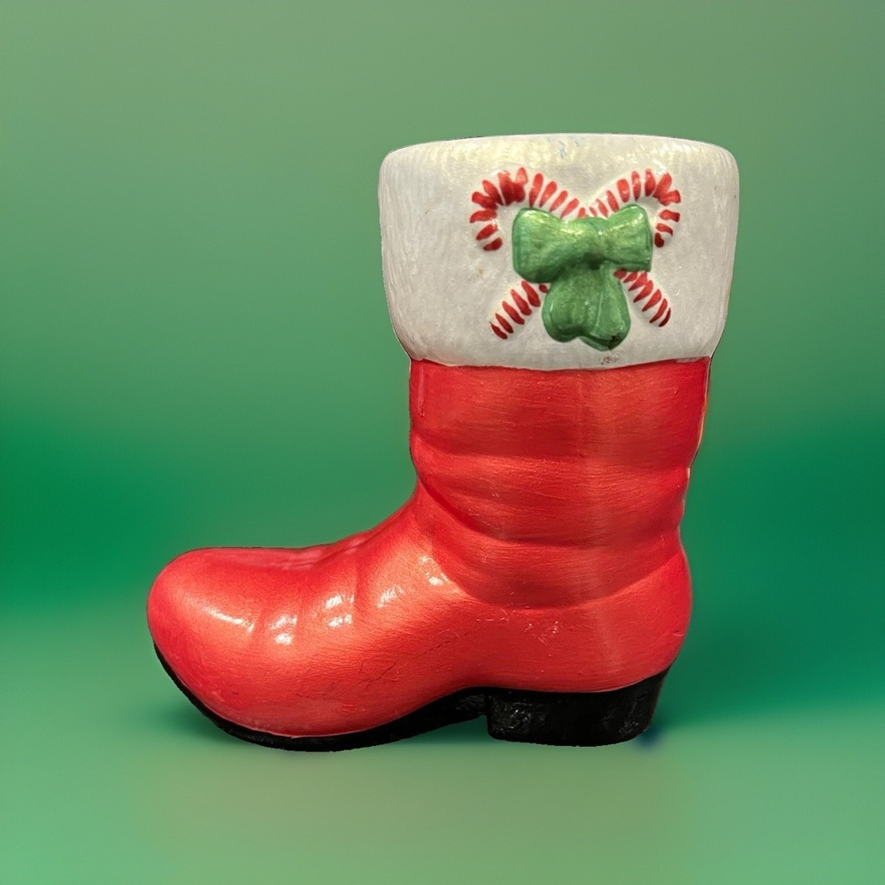 Vintage 1983 Ceramic Santa Boot Stocking Figurine Hand Painted T.J.W. Christmas